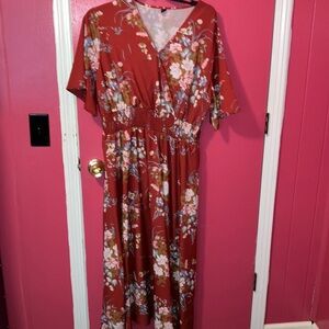 SHEIN Red Flutter Sleeve Maxi Sundress